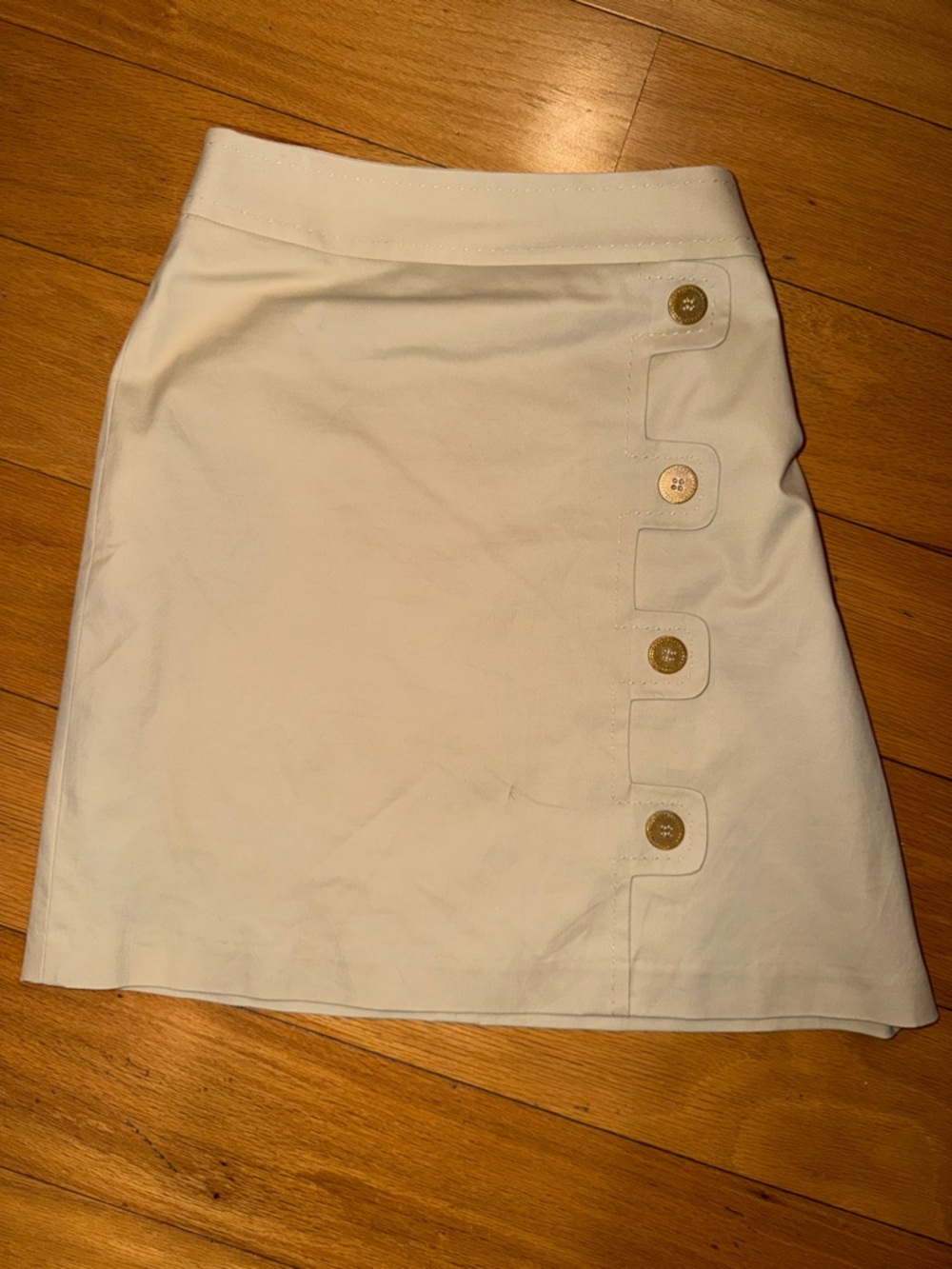 Cream A-Line Skirt with Decorative Button Trim
